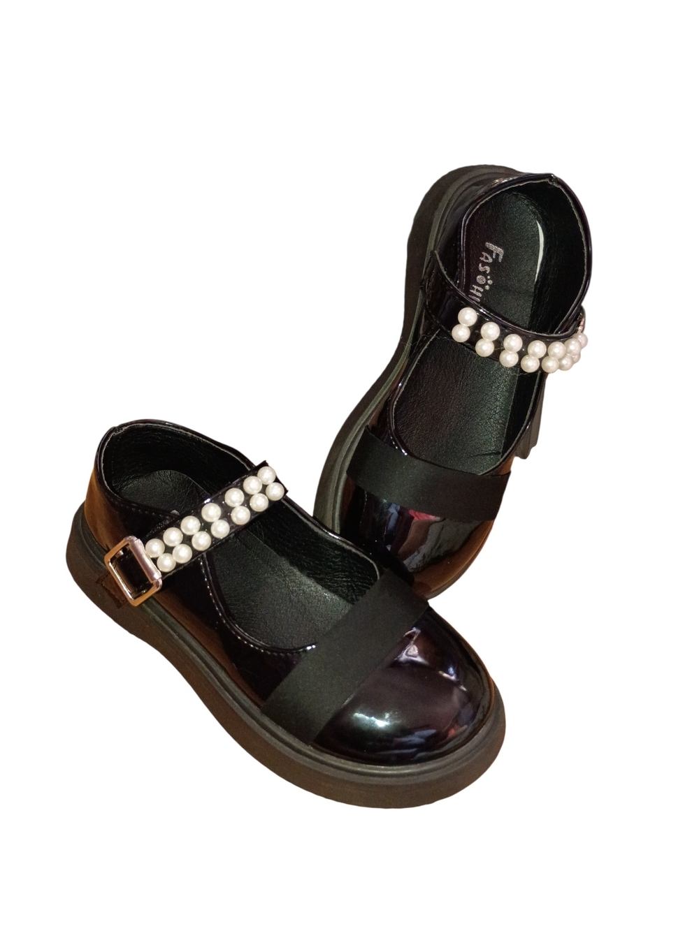 Fashion Bug Black Pearl Strap Mary Jane Shoes for Kids